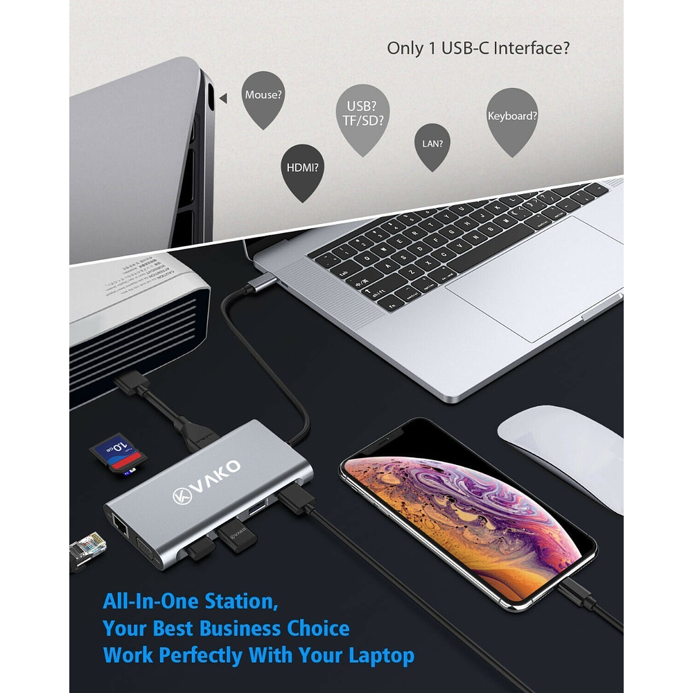 Adaptador Hub Vako 11en1 Usb C Hdmi Red Tab S11 Ultra X930 6