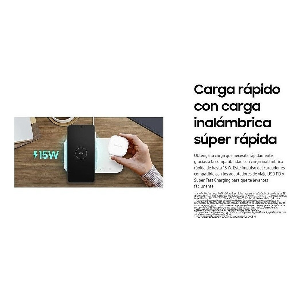 Cargador inalámbrico Samsung Super Fast Wireless Charger Duo 15w Galaxy Z Flip7 Fold7 3