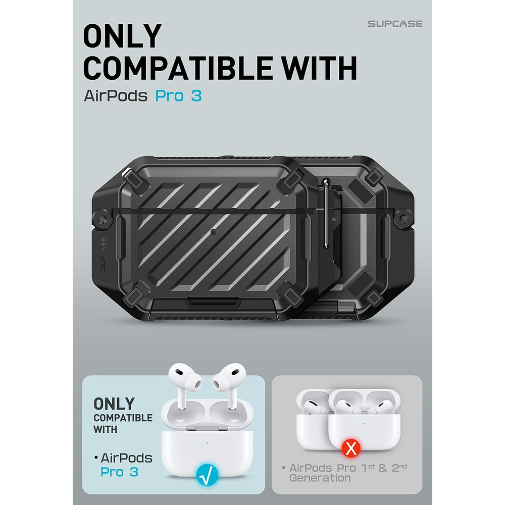 Case Acuático Supcase Para Airpods Pro 3ra Gen (2025) Negro 3