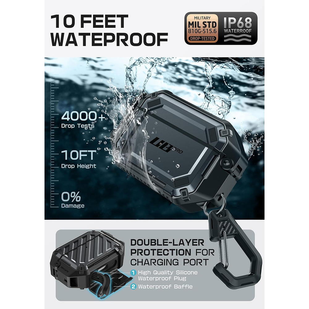 Case Acuático Supcase Para Airpods Pro 3ra Gen (2025) Negro 4