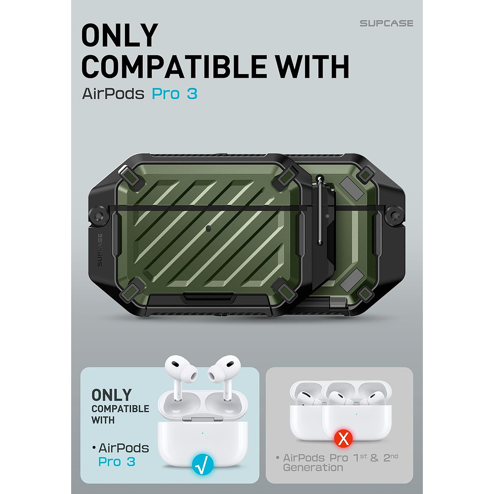 Case Acuático Supcase Para Airpods Pro 3ra Gen (2025) Olive 3
