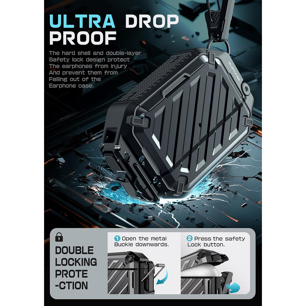Case Acuático Supcase Para Airpods Pro 3ra Gen (2025) Negro 5