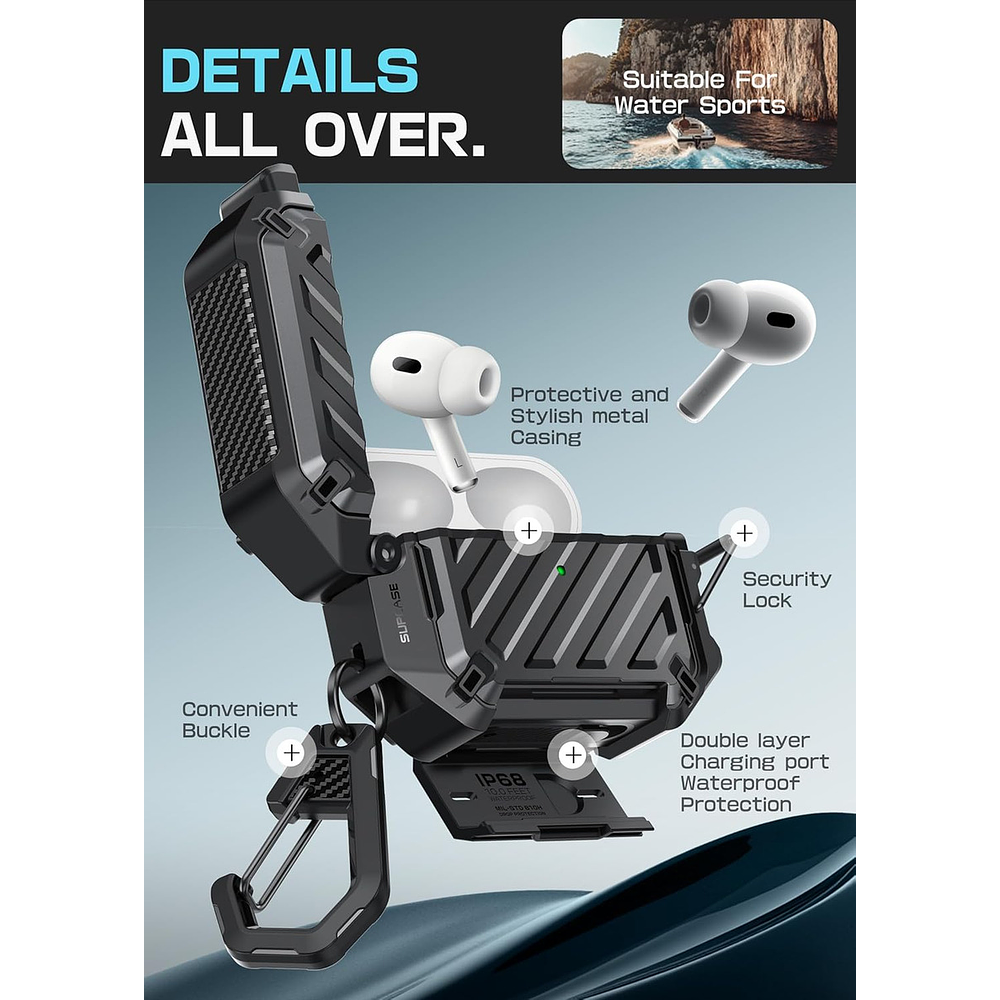 Case Acuático Supcase Para Airpods Pro 3ra Gen (2025) Negro 6