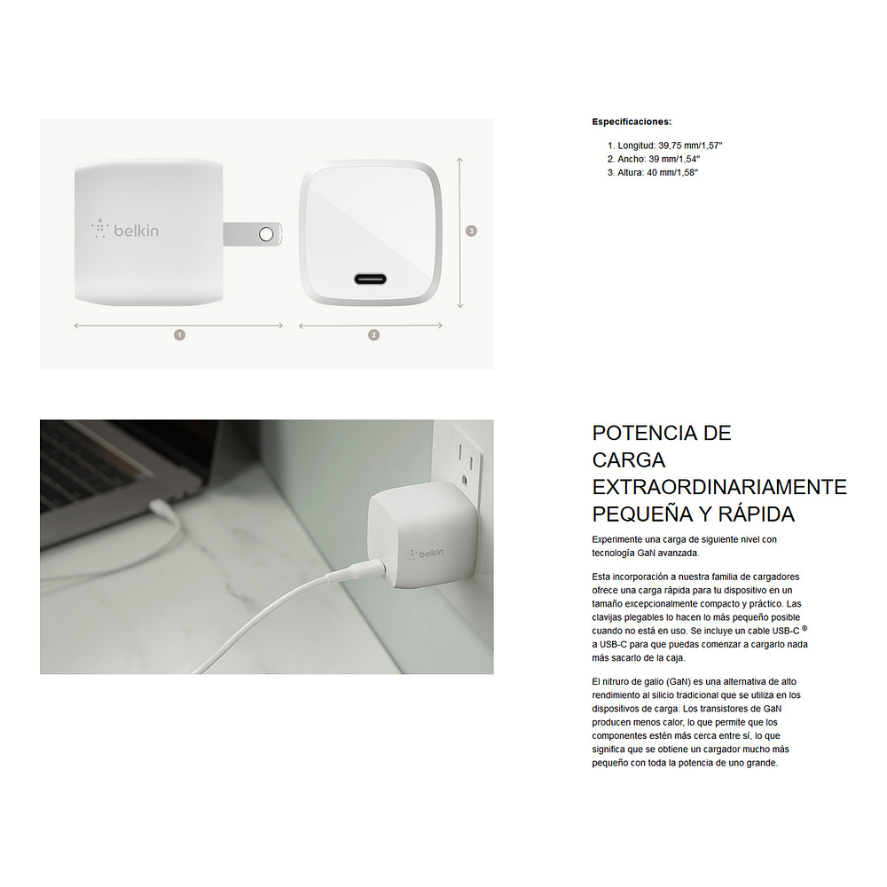 Cargador de Pared Belkin 30w Para iPhone 17 Pro Max 6.9 | iPhone 17 Pro 6.3 | iPhone 17 Normal 6.3 | iPhone 17 Air 6.5 + Cable 9