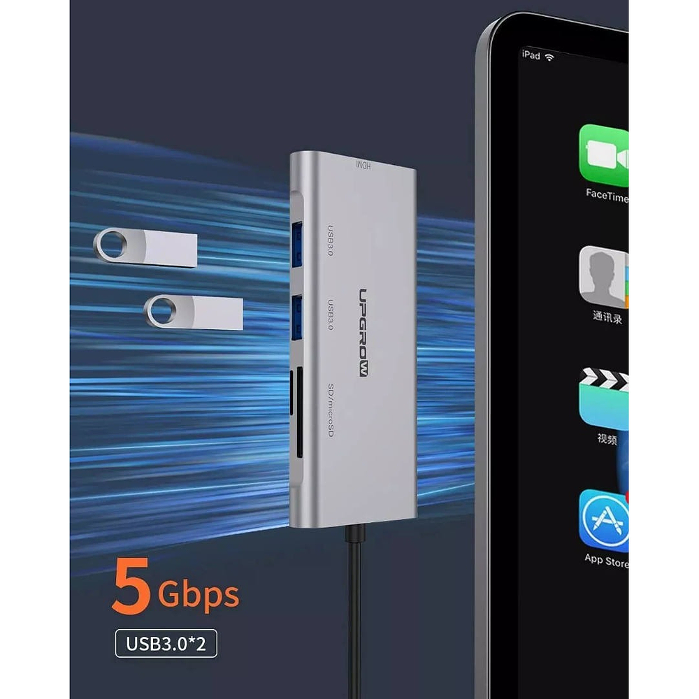 Adaptador Hub Upgrow Hdmi 5en1 Para iPhone 17 Pro Max 6.9 | iPhone 17 Pro 6.3 | iPhone 17 Normal 6.3 | iPhone 17 Air 6.5 4