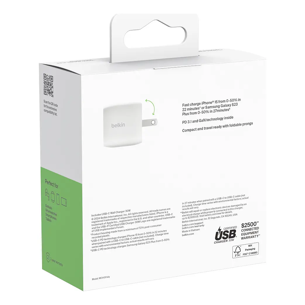Cargador de Pared Belkin 30w Para iPhone 16 Pro Max 6.9 / iPhone 16 Pro 6.3 / iPhone 16 Normal 6.1 / iPhone 16 Plus 6.7 (cubo) 8