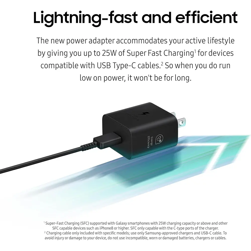 Samsung Cargador de Pared 25watts Para Galaxy Z Flip7 Fold7 Negro (solo cubo) 6