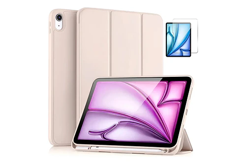 Mica + Smart Case Para iPad Air 11 M4 Chip (2026) A3459 A3460 A3463 Rosa Mate