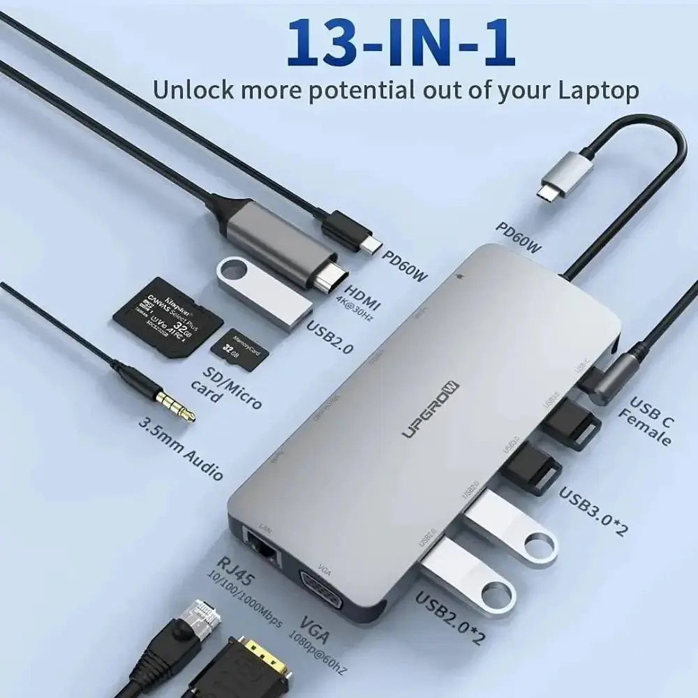 Hub Upgrow Usb C 13en1 Macbook Pro 14 M5 (2026) A3426 A3427 7