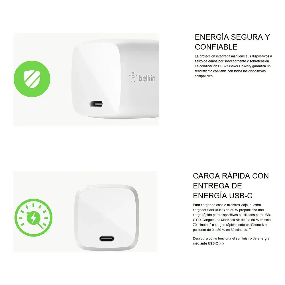 Cargador de Pared Belkin 30w Para Ipad Air 11 M4 Chip (2026) A3459 A3460 A3463 + Cable 8