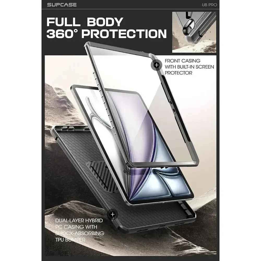 Case Supcase 360° Para Ipad Air 13 M4 Chip (2026) A3461 A3462 A3464 Negro 6