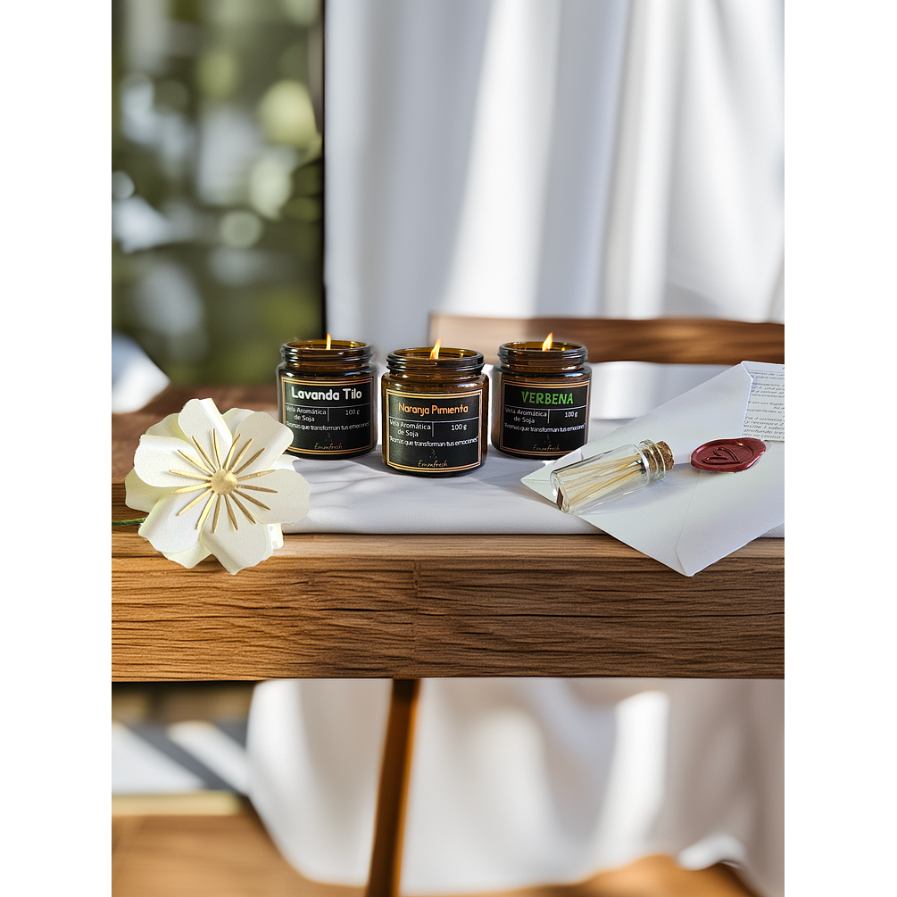 Pack Trio de Velas: Verbena · Lavanda Tilo · Naranja Pimienta 1