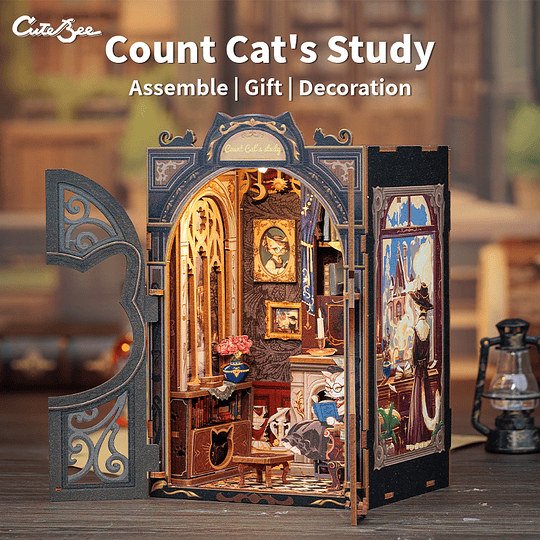  Book Nook Miniatura 3D  Count Cat