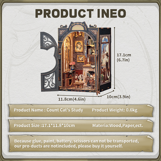  Book Nook Miniatura 3D  Count Cat