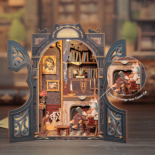  Book Nook Miniatura 3D  Count Cat