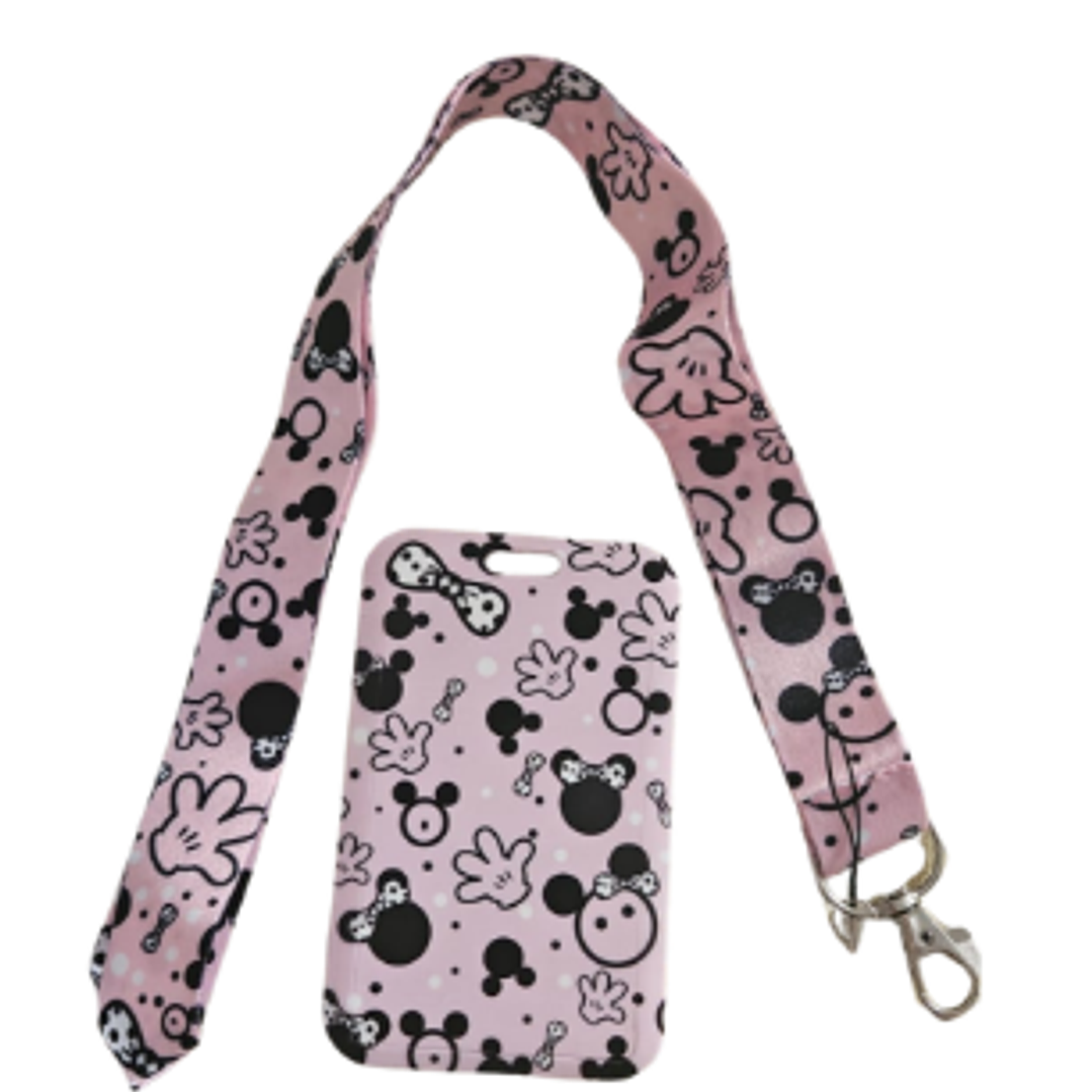 ✨ Lanyard Porta Credencial Mickey y Minnie Rosado ✨ 1