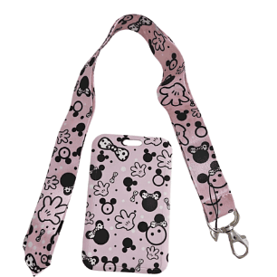 ✨ Lanyard Porta Credencial Mickey y Minnie Rosado ✨