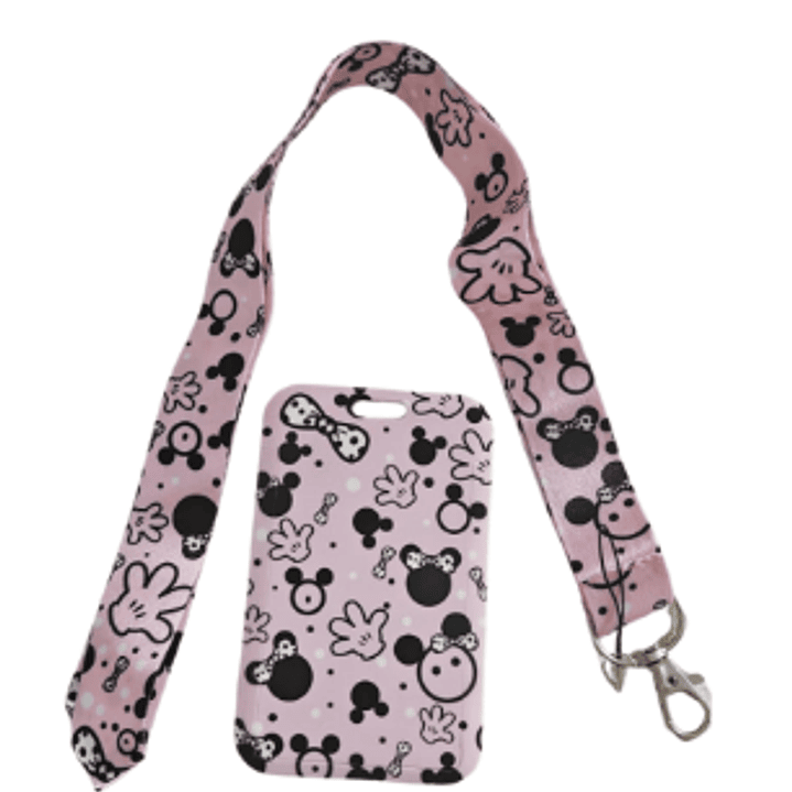 ✨ Lanyard Porta Credencial Mickey y Minnie Rosado ✨ 1