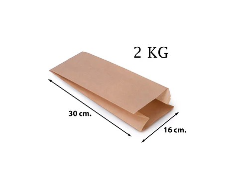Bolsa Saco de Papel Kraft 2 Kilos - Paquete de 100 Unidades