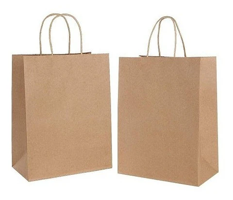 Pack 50 Bolsas De Papel Kraft Con Manillas.    22x32x10. Cm