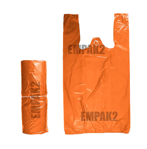 100 Bolsas Plásticas Tipo Camiseta - 35x40 - Todo Uso - Color Naranjo