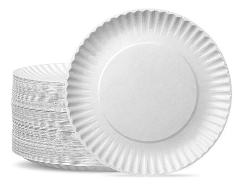 100 Platos De Carton Blanco Desechables Uso Comun 15 Cm.