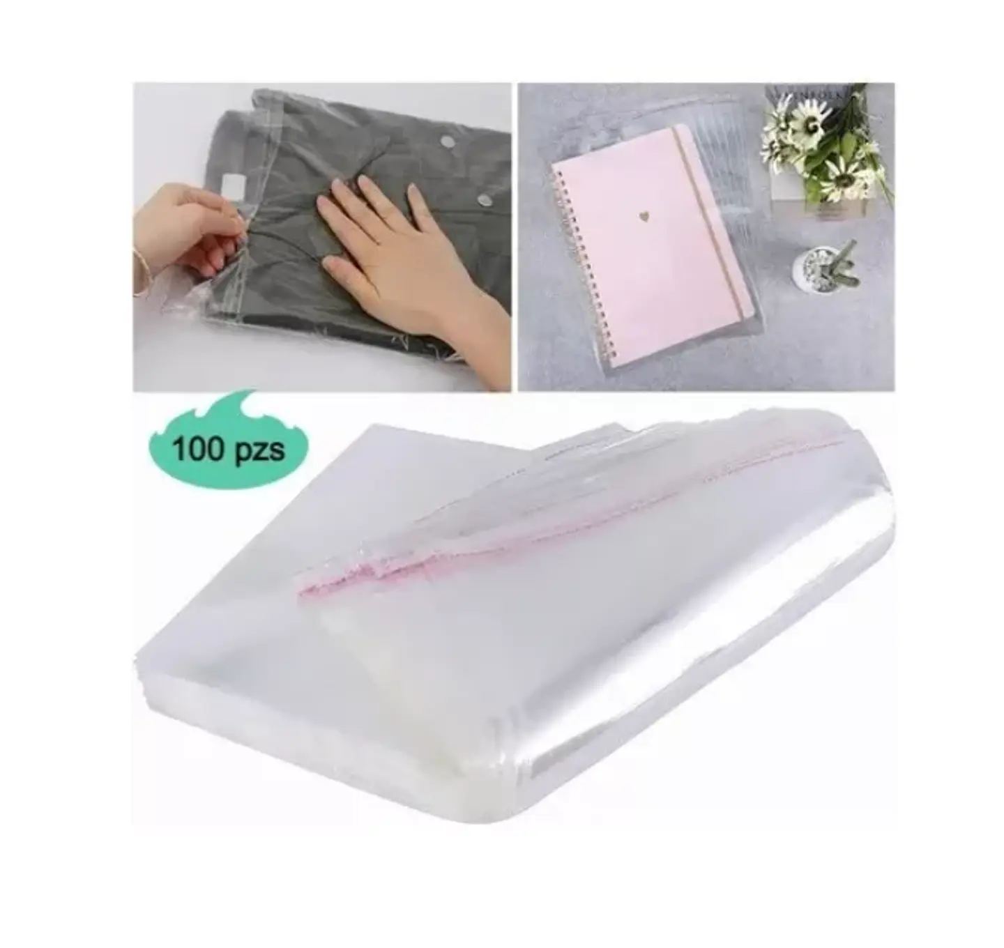 100 Bolsas Plásticas de Celofán con Sello - Transparente 10x15+3 cm 5