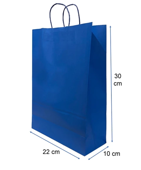 Bolsa Kraft Azul 22x30x10 cm - Paquete de 10 Und.