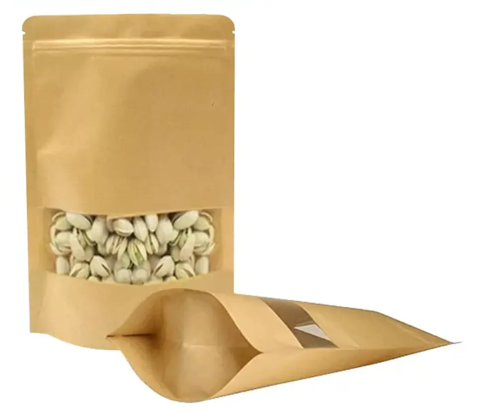 50 Bolsas Doypack  10x15 cm con Sello Hermético de Papel Kraft con Ventana 5