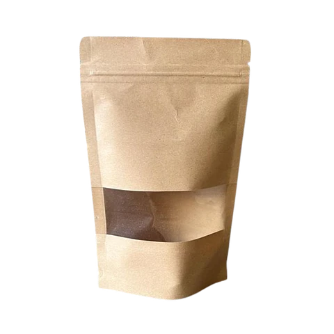 50 Bolsas Doypack  12x20 cm con Sello Hermético de Papel Kraft con Ventana
