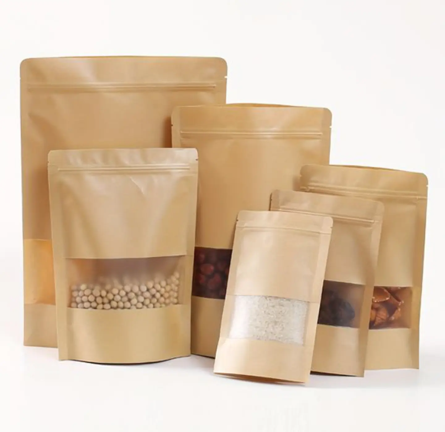 50 Bolsas Doypack  18x30 cm con Sello Hermético de Papel Kraft con Ventana 6