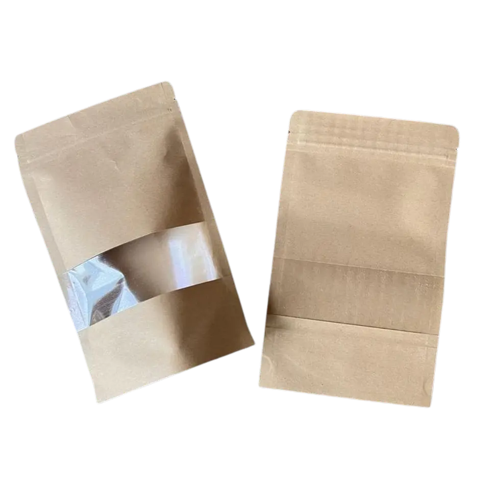 50 Bolsas Doypack  16x22 cm con Sello Hermético de Papel Kraft con Ventana 3