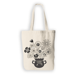 Bolsa tela flores de Quinchamalí, impresa en serigrafía