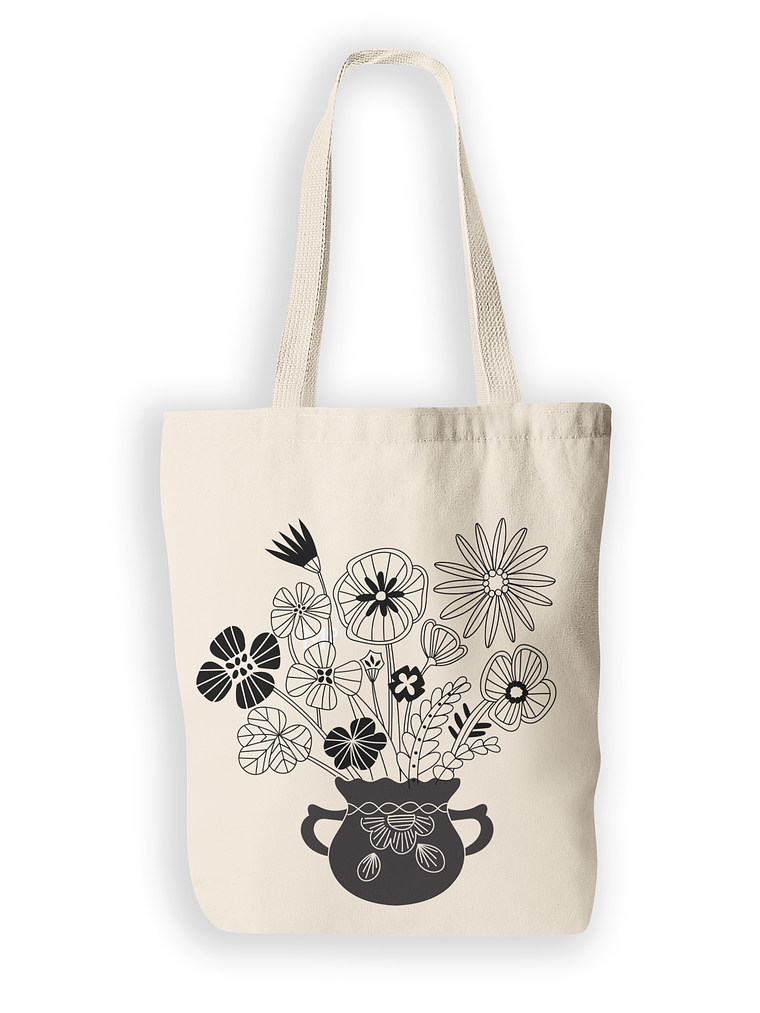 Bolsa tela flores de Quinchamalí, impresa en serigrafía 1