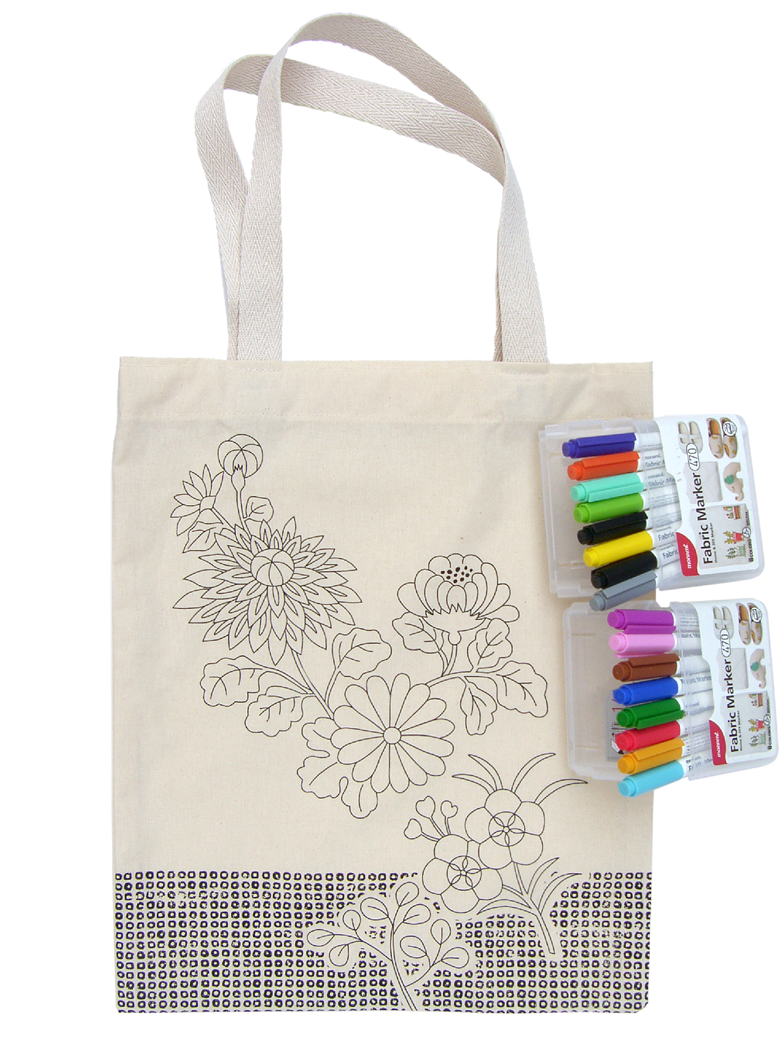 Kit para pintar bolsa tela japonesa impresa en serigrafía 16 colores 1