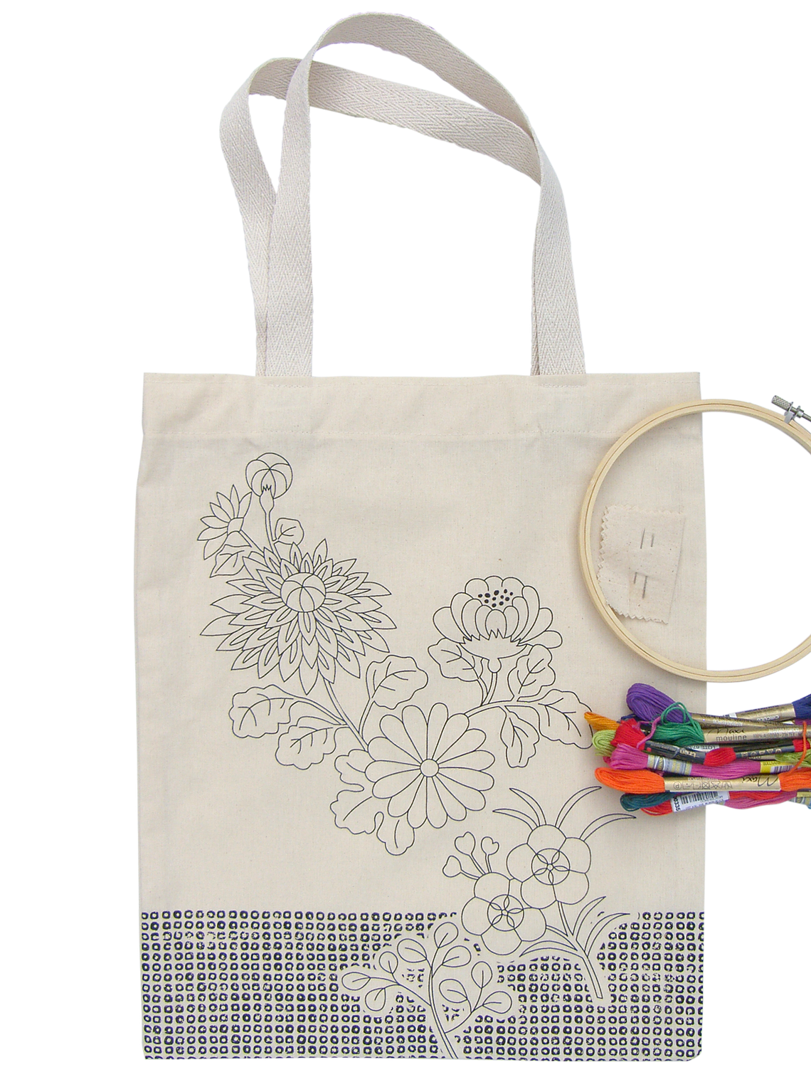 Kit para pintar bolsa tela japonesa impresa en serigrafía 20 hilos 1