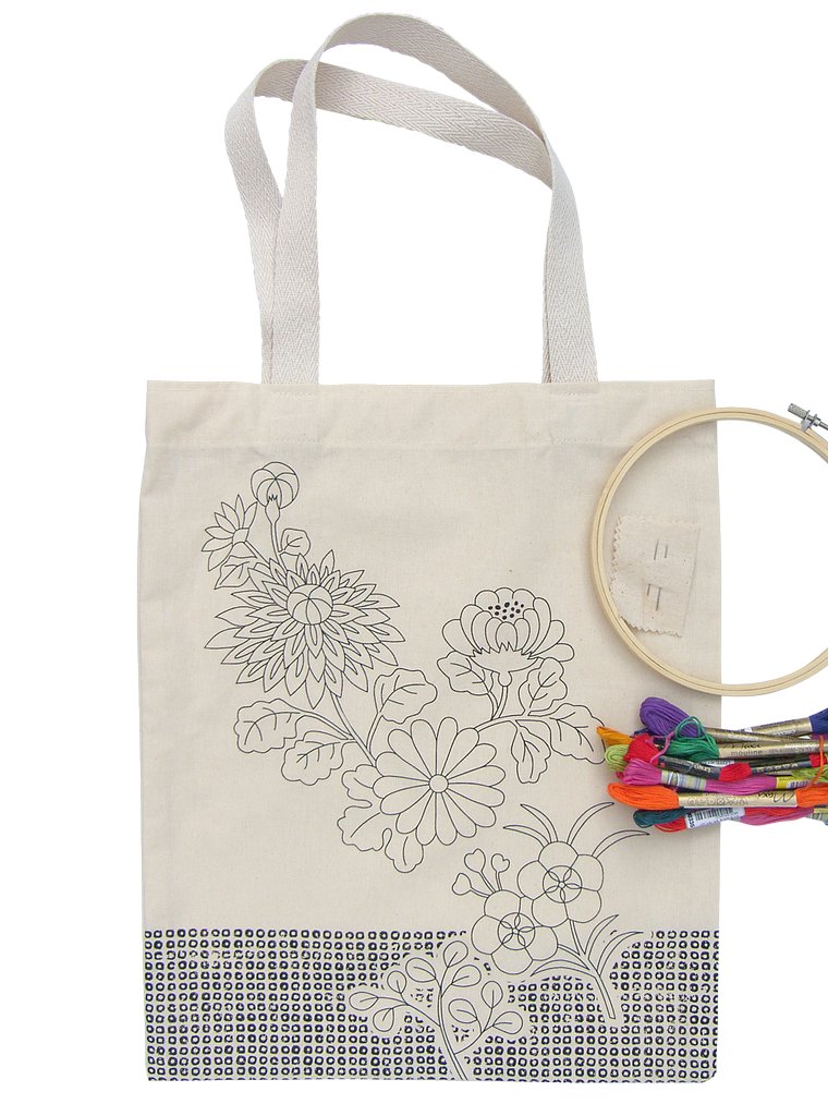 Kit para pintar bolsa tela japonesa impresa en serigrafía 20 hilos 1