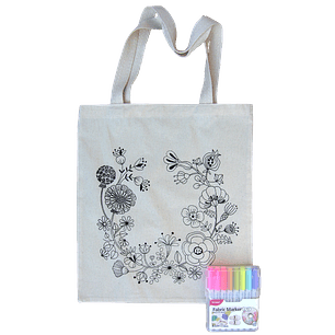 Kit para pintar bolsa tela Corona Flores impresa en serigrafía 8 colores