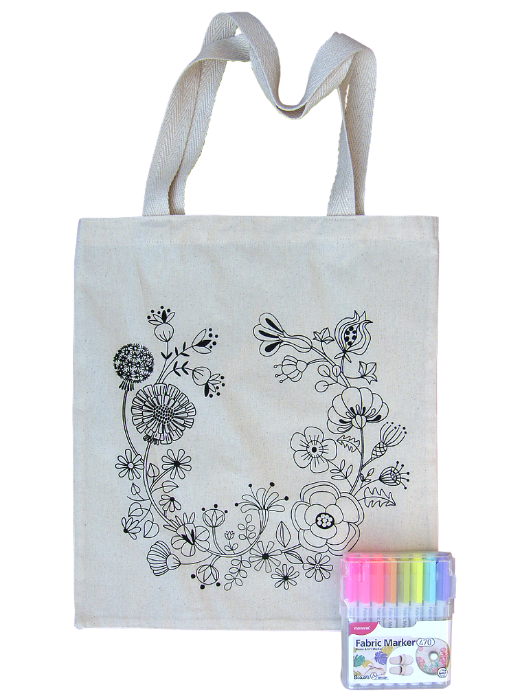 Kit para pintar bolsa tela Corona Flores impresa en serigrafía 8 colores 1