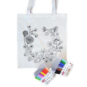 Kit para pintar bolsa tela Corona Flores impresa en serigrafía 16 colores