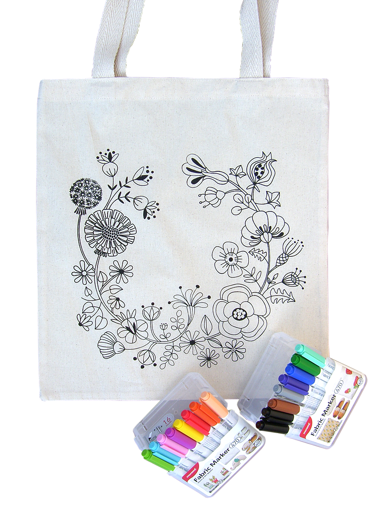 Kit para pintar bolsa tela Corona Flores impresa en serigrafía 16 colores 1