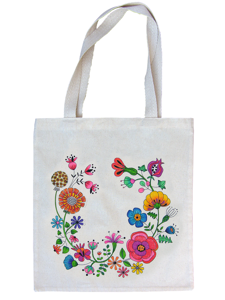 Kit para pintar bolsa tela Corona Flores impresa en serigrafía 8 colores 2