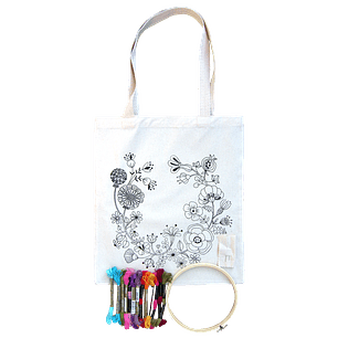 Kit para pintar bolsa tela Corona Flores impresa en serigrafía 16 hilos