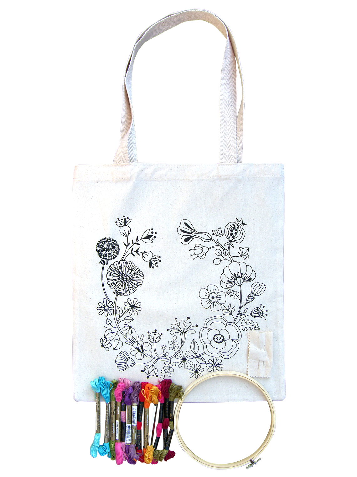 Kit para pintar bolsa tela Corona Flores impresa en serigrafía 16 hilos 1