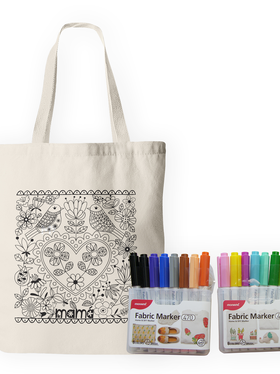 Kit para pintar bolsa tela Mamá impresa en serigrafía 16 colores 1