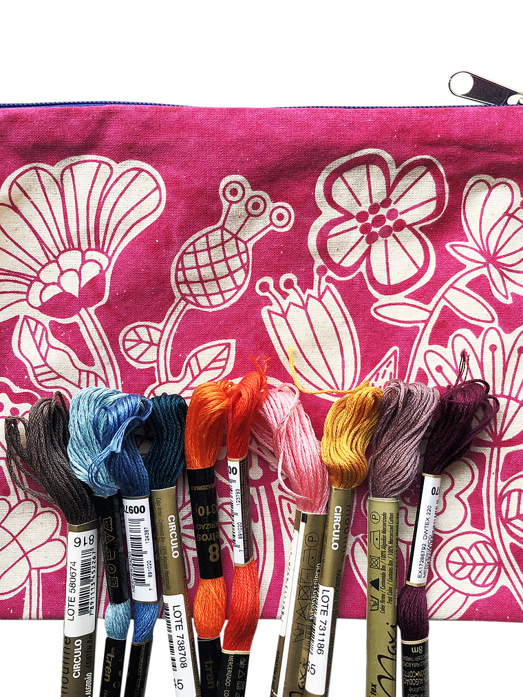 Kit para bordar, estuche de tela folk, impreso en serigrafía 12 H 2