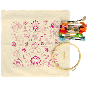 Kit para bordar cojín folk impresa en serigrafía 16 hilos