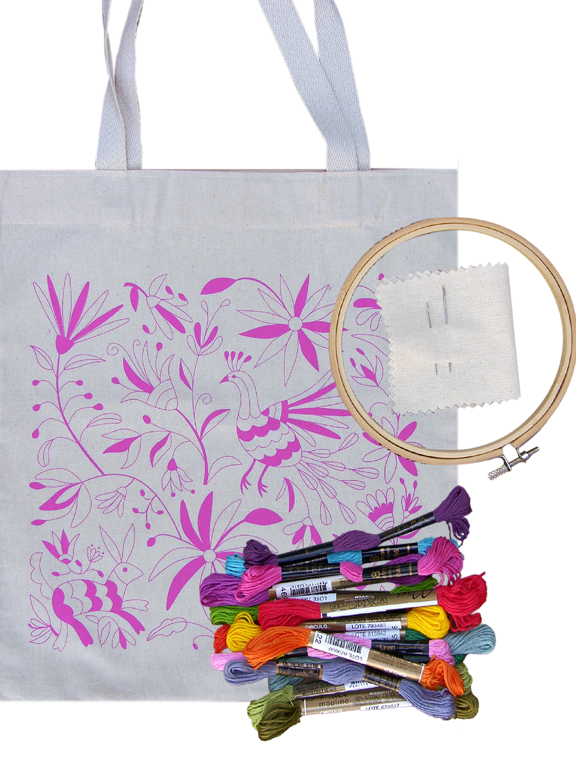 Kit para bordar bolsa Tenango 21 hilos impresa en serigrafía 1