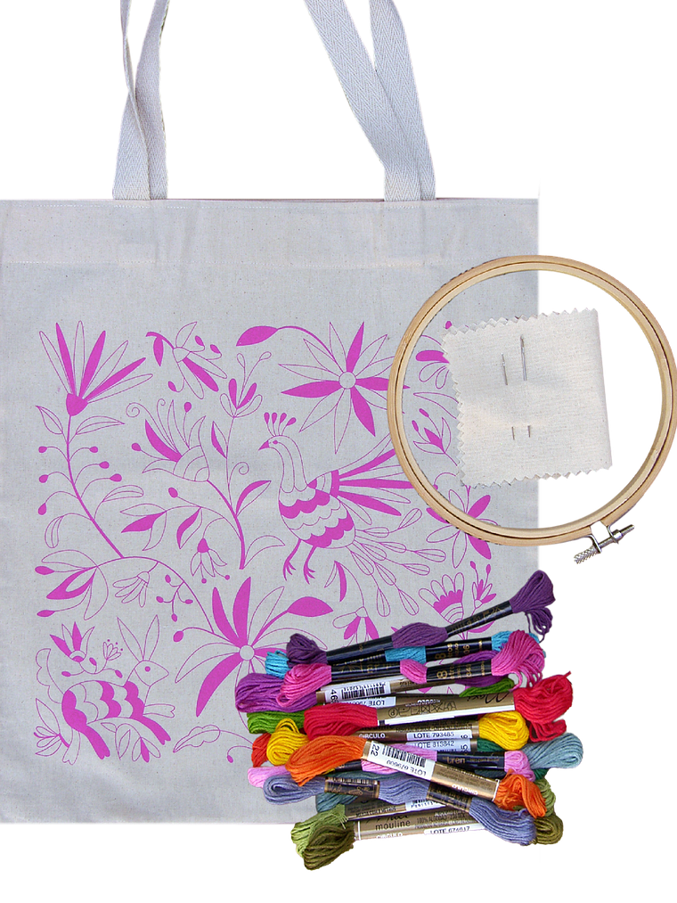 Kit para bordar bolsa Tenango 21 hilos impresa en serigrafía 1