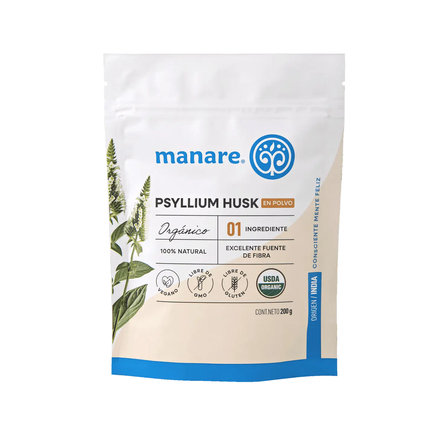 Psyllium Husk en polvo orgánico Manare 200 grs 1